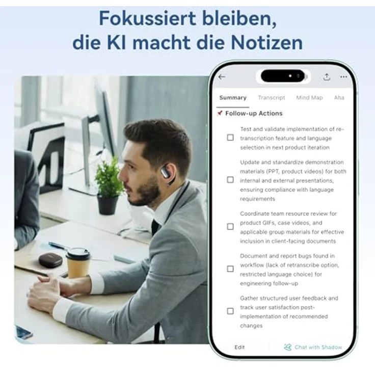 Mobvoi TicNote Pods, True Wireless Stereo (TWS) Kopfhörer mit 32 GB Speicher, AI Recording und ENC-Rauschunterdrückung, Blau – Bild 5