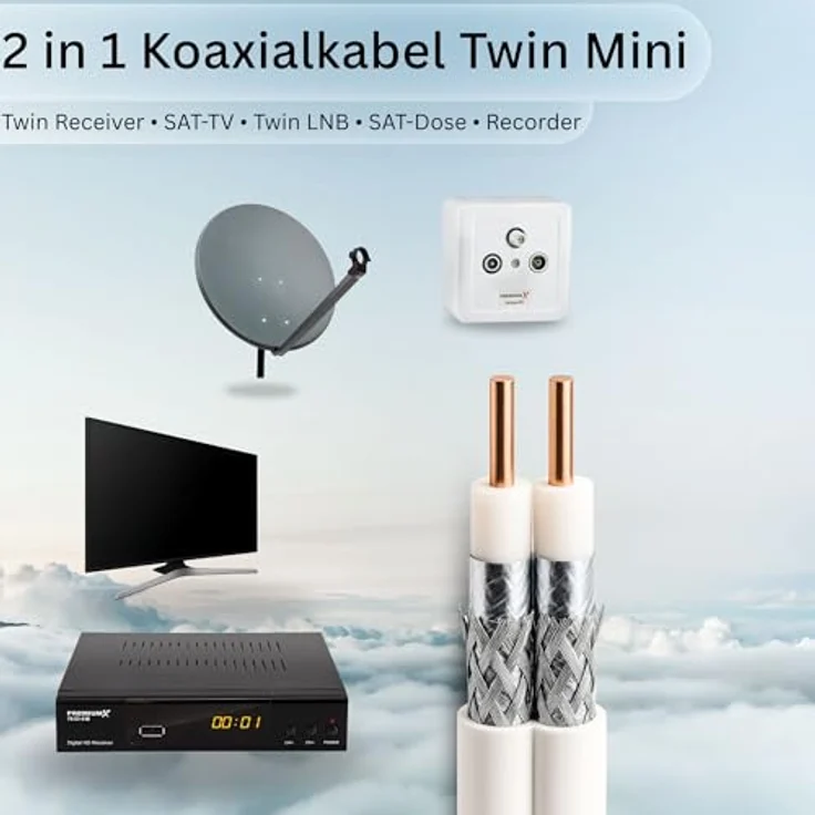 25 Meter Sat Koaxial Kabel 90dB Twin Mini 2x 4 mm, weiß, 25m Antennenkabel FullHD HDTV NEU – Bild 6