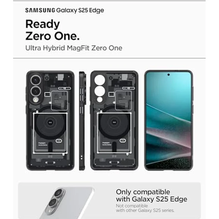 Spigen Ultra Hybrid MagFit Hülle für Samsung Galaxy S25 Edge, kompatibel mit MagSafe, Zero One Black, PC/TPU-Konstruktion, Display- und Kameraschutz, Air Cushion Technologie – Bild 2