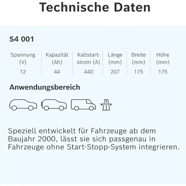 Bosch S4 001 Autobatterie 12V, 44Ah, 440A, wartungsfrei, rechte Schaltung – Bild 6