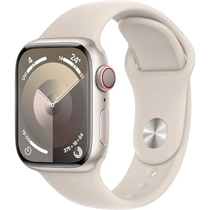 Apple Watch Series 9 GPS + Cellular, 41 mm Aluminiumgehäuse Polarstern, Sportarmband Polarstern – M/L – Bild 1