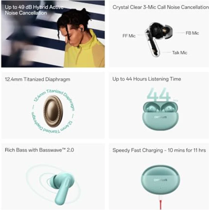 ONEPLUS Buds Nord 3 Pro, Starry Black - True Wireless Kopfhörer mit 12,4 mm titanisiertem Membran, bis zu 49 dB Noise Cancellation – Bild 5