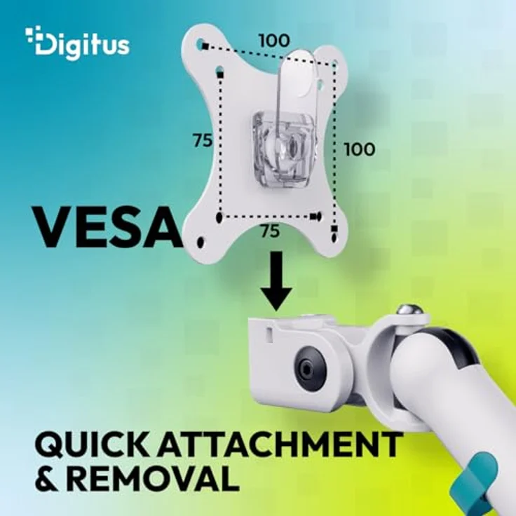 DIGITUS Dual Monitor Halterung für zwei Monitore bis 35 Zoll, mechanische Feder mit 10 kg Traglast, für Flach- und Curved-Bildschirme, VESA 75x75/100x100, Tischklemme, Design Serie, Weiß – Bild 2