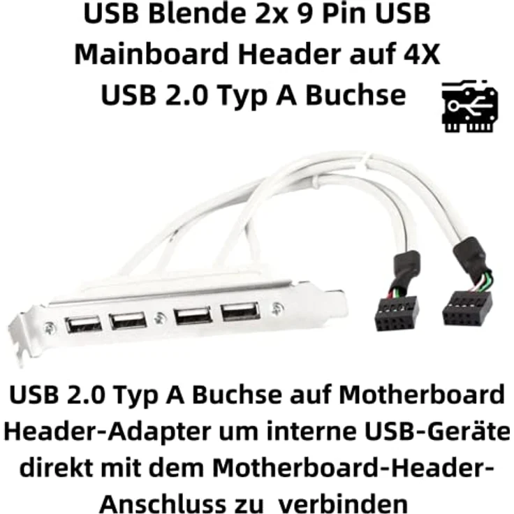 Aukson P89 USB 2.0 Slotblech, 2X 9-Pin Mainboard Header auf 4X USB-Typ-A Buchsen, Erweiterungskabel für PC-Gehäuse mit PCI-Steckplatzabdeckung – Bild 2