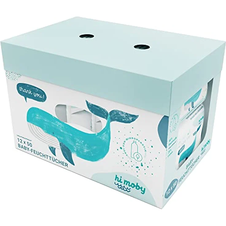 lacely hi moby - Baby Feuchttücher aus Baumwolle und Leinen, mit Bio-Quinoa, ohne Parfüm, ohne Plastik, für empfindliche Babyhaut, biologisch abbaubar - 12er Pack (600 Tücher) – Bild 1