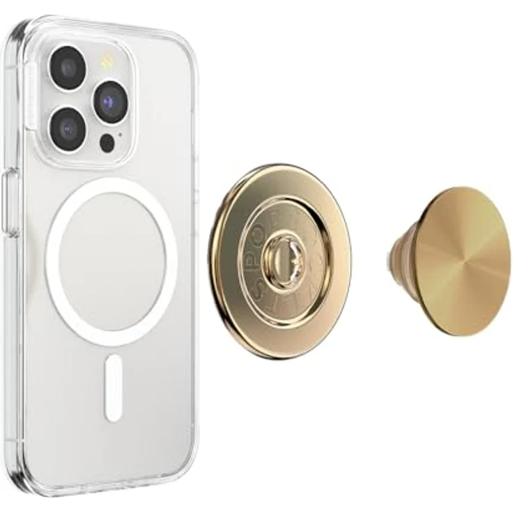 PopSockets runder PopGrip, kompatibel mit MagSafe, inkl. Adapterring, kabelloses Laden, Aluminium Radial Gold – Bild 3