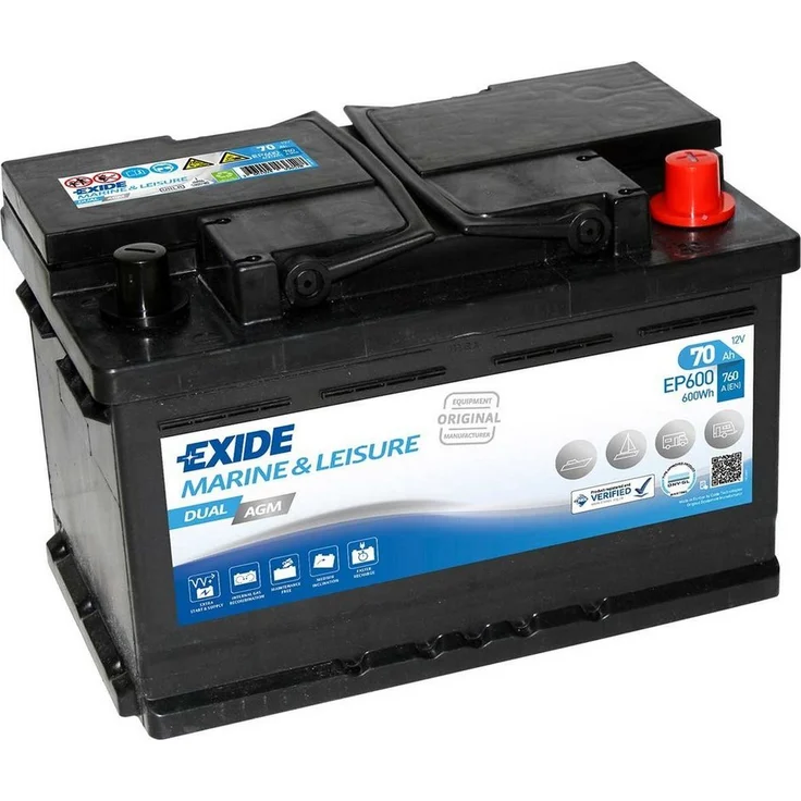 Exide Exide EP600 DUAL AGM 12V 70Ah Marine & Leisure Batterie Batterie, (12 V) - AGM (VRLA) Technologie, 70Ah Kapazität, 12V Spannung – Bild 1