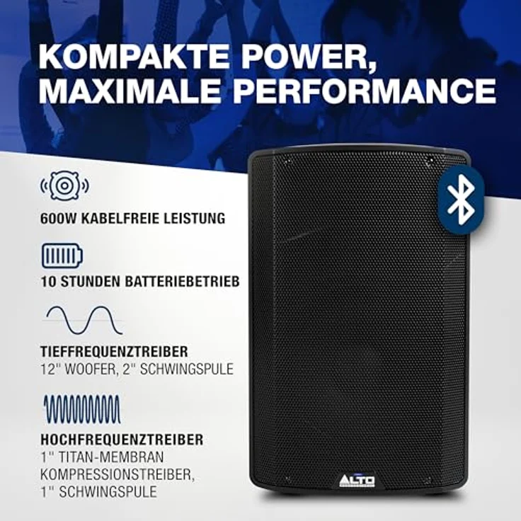 Sonstige Studios Alto TX412B, Aktiver PA Lautsprecher mit 600 Watt, bis zu 10 Stunden Akkulaufzeit, Schwarz – Bild 2