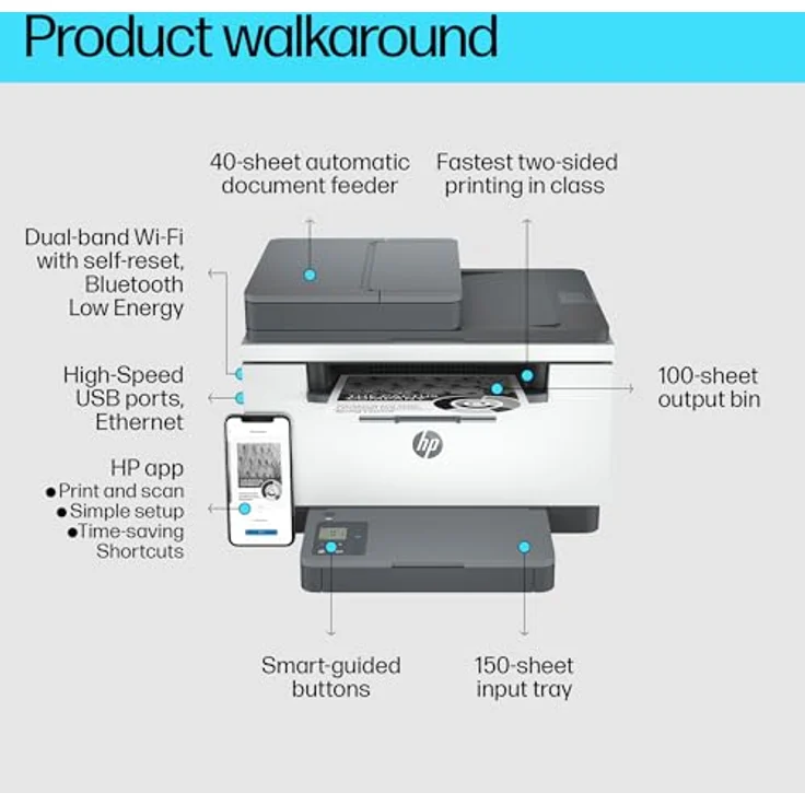 HP LaserJet M234sdn Multifunktionsdrucker, s/w, Laser, bis zu 30 Seiten/Min. (Kopieren), bis zu 29 Seiten/Min. (Drucken), 150 Blatt, Light Basalt – Bild 9