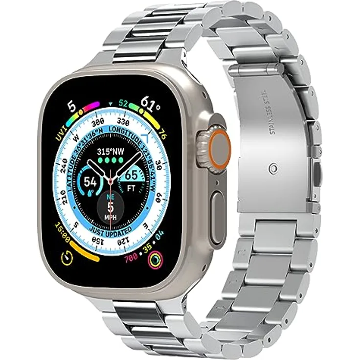 Spigen Modern Fit 316L Armband für Apple Watch Ultra 2/1 49mm, Serie 10 46mm und Serie 9/8/7/6/5/4/SE 45mm,44mm - Silber, Hochwertiger Edelstahl, Individuell verstellbar, Metallspange