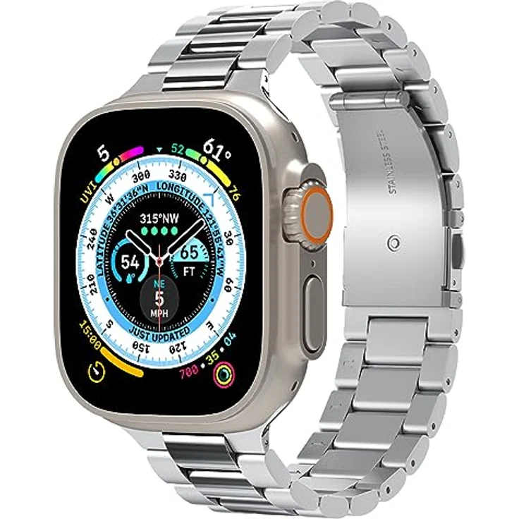 Spigen Modern Fit 316L Armband für Apple Watch Ultra 2/1 49mm, Serie 10 46mm und Serie 9/8/7/6/5/4/SE 45mm,44mm - Silber, Hochwertiger Edelstahl, Individuell verstellbar, Metallspange – Bild 1