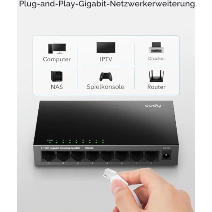 Cudy GS108 Netzwerk Switch Gigabit Ethernet (10/100/1000) Schwarz (8 Ports) – Bild 2