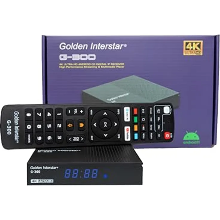 Golden Interstar G-300 4K UHD Android 11 TV Streaming Box, Dual Band WiFi WLAN, Bluetooth Fernbedienung, Sprachsteuerung, 2GB RAM & 32GB Flash, Bluetooth 5.1