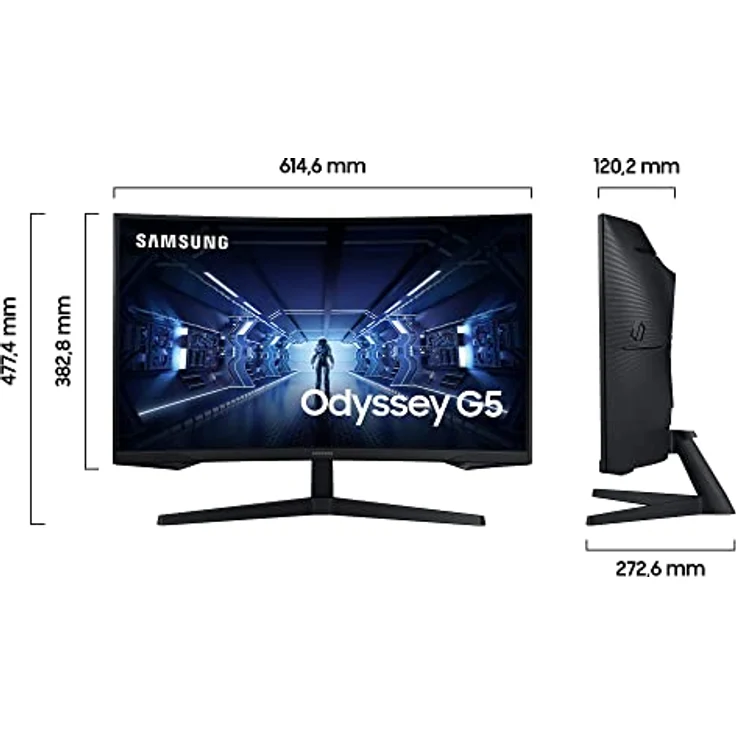 Samsung Odyssey G5 Curved Gaming Monitor C27G54TQBU, 27 Zoll, VA-Panel, WQHD-Auflösung, AMD FreeSync Premium, 1 ms Reaktionszeit, 144 Hz, Schwarz – Bild 2