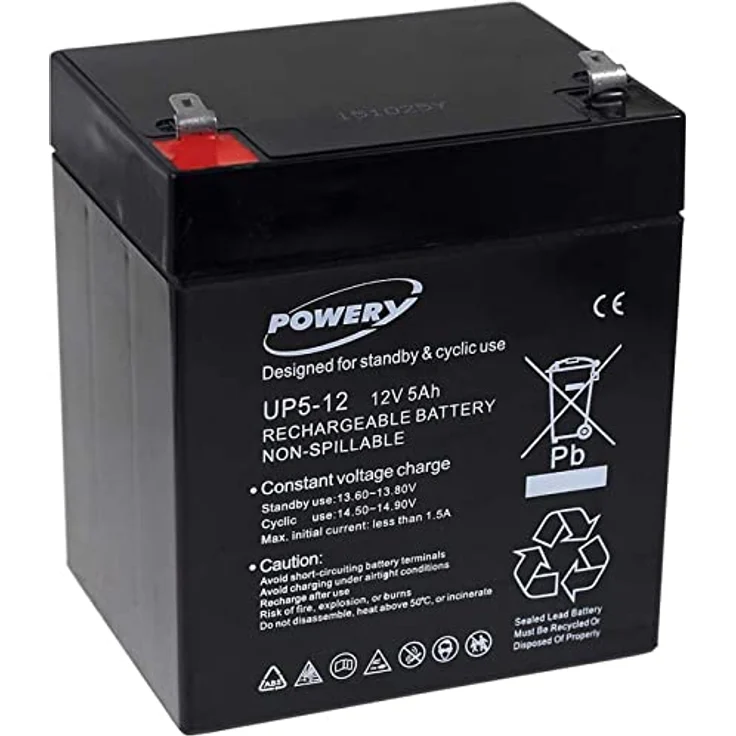 akku-net Blei-Gel Akku UP5-12 12V 5Ah, 12V, Lead-Acid, Schwarz, Wartungsfreier Markenakku – Bild 1