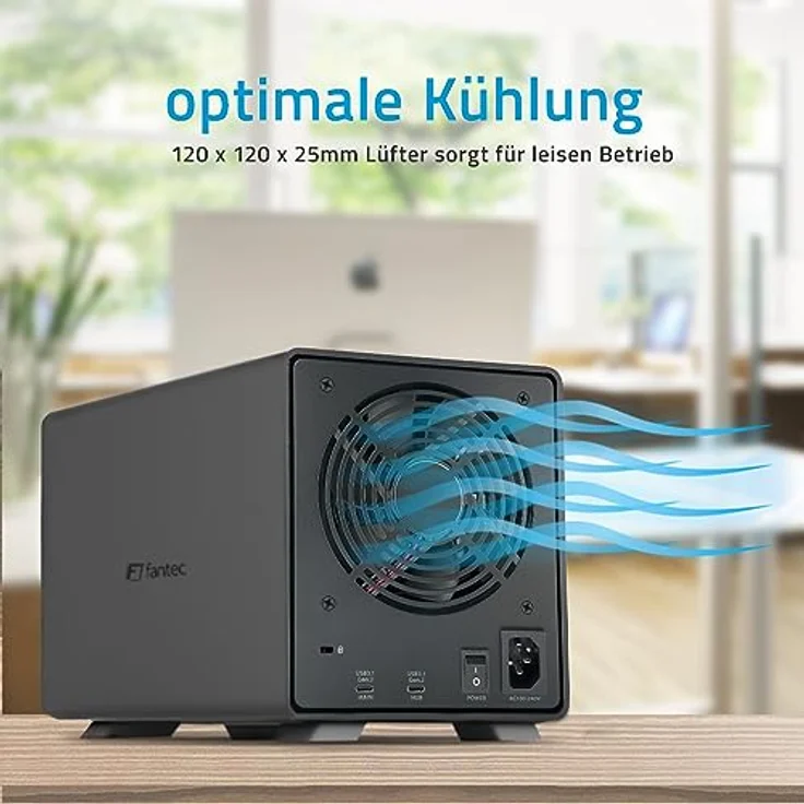FANTEC 5-Fach Festplattengehäuse USB-C 3.1 Gen2 10G für 5X 3,5/2,5 Zoll SATA I/II/III HDDs/SSDs. Trägerlos, einzeln EIN/ausschalten, verriegelbar, 2X USB Kabel. Aluminiumgehäuse schwarz mit USB-C HUB – Bild 5