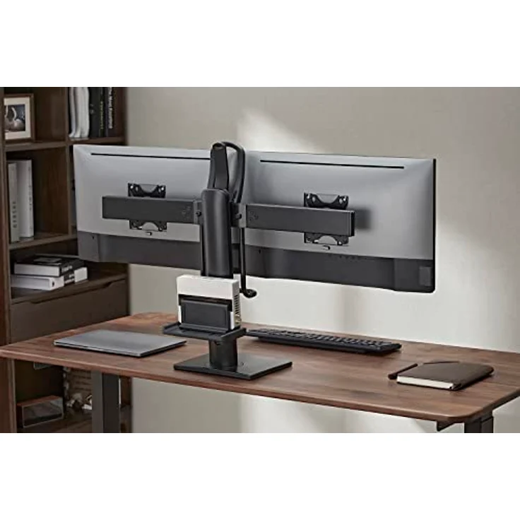 myWall Tischhalterung HL61L, 2 Monitor Tischhalterung für 17-27 Zoll, Halterung für Mini PC, Höhenverstellbar, Neigbar, Drehbar und Horizontal anpassbar mit Federsystem, VESA 75/100 – Bild 5