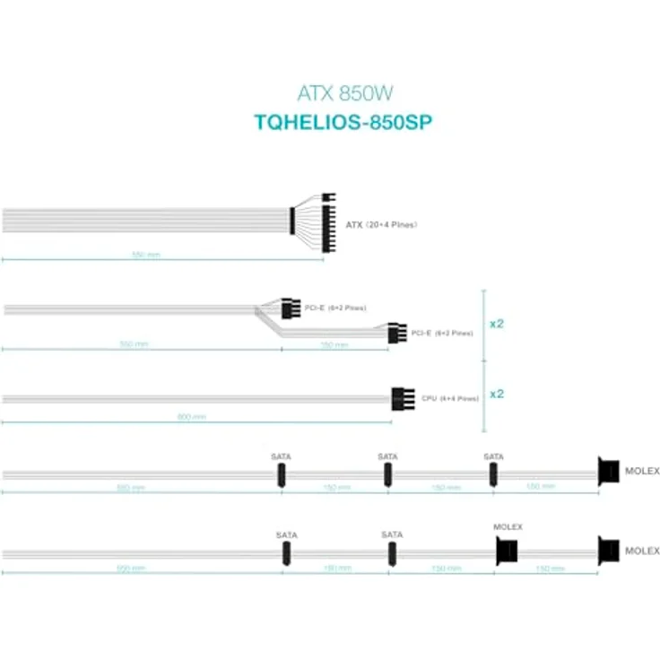 Tooq Technology TQHELIOS-850SP, 850 W PC-Netzteil mit 80 PLUS Bronze-Zertifizierung, Schwarz – Bild 5