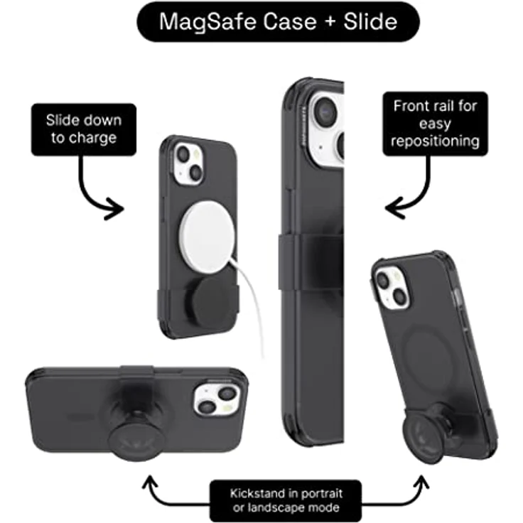 PopSockets Backcover mit Popsockets Solid Clear (iPhone 13, iPhone 13 Pro, iPhone 14), Smartphone HÃ¼lle, Schwarz – Bild 3