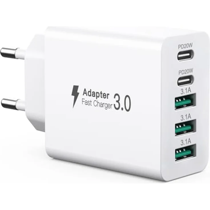 sccvee USB C Ladegerät 50W, 5 Ports Wand-Ladegerät mit 2x USB-C und 3x USB-A, Fast Charge PD 3.0 Adapter, kompatibel mit iPhone 12-16 und Samsung Geräten – Bild 1