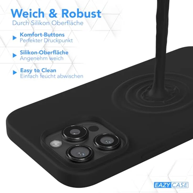 EAZY CASE Premium Silikon Handyhülle für iPhone 16 Pro Max mit Kameraschutz, 3-Schichten Aufbau, kratzresistent und kabellos ladbar, Schwarz – Bild 4