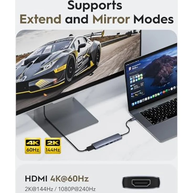 Cudy UH407 USB C HUB 7-in-1 Multiport Adapter mit 4K HDMI, 2 USB-A 3.2, 1 USB-C 3.2, SD/TF Slot, 100W PD, kompatibel mit MacBook und Surface – Bild 3