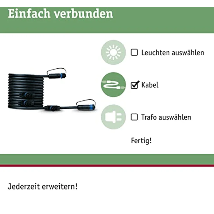 Paulmann 94596 Plug & Shine Außenleuchte Kabel 5m 4 Ausgänge IP68 Schwarz max. 150 Watt Schwarz Gartenbeleuchtung System Kunststoff – Bild 2