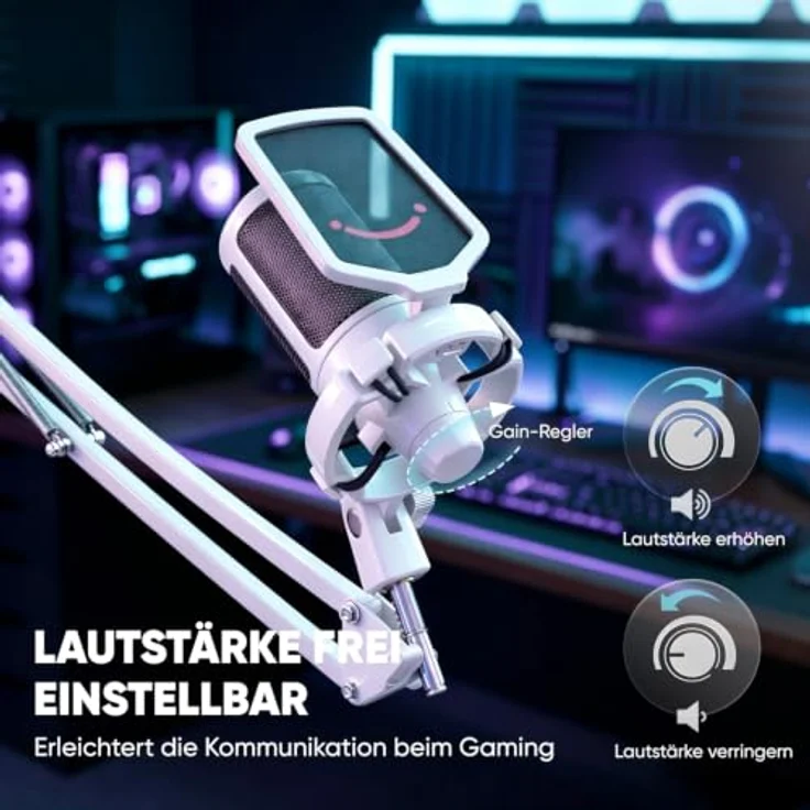 FIFINE USB Mikrofon mit Arm, Typ A/C, Weiß, für MAC PS4 PS5, mit Stummschalttaste, Popfilter, Shock Mount, ideal für Streaming und Podcasts – Bild 3