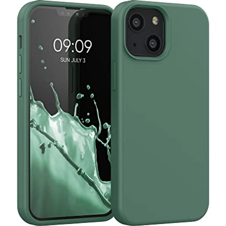 kwmobile Handyhülle für iPhone 13 mini, Silikon Case in Tannengrün, flexibel und rutschfest, kabelloses Laden – Bild 1