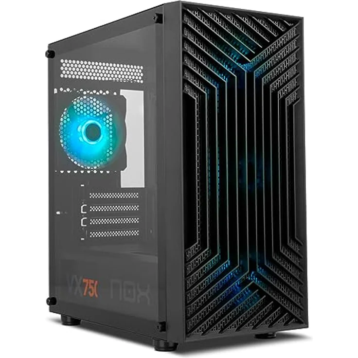 NOX XTREME PRODUCTS Infinity Epsilon - Mid-Tower M-ATX/ITX ARGB Rainbow, Front Mesh,Seitenteil aus gehärtetem Glas, 4 eingebaute Lüfter, Grafikkarten kompatibel bis 310mm, USB 3.0, Schwarz – Bild 1
