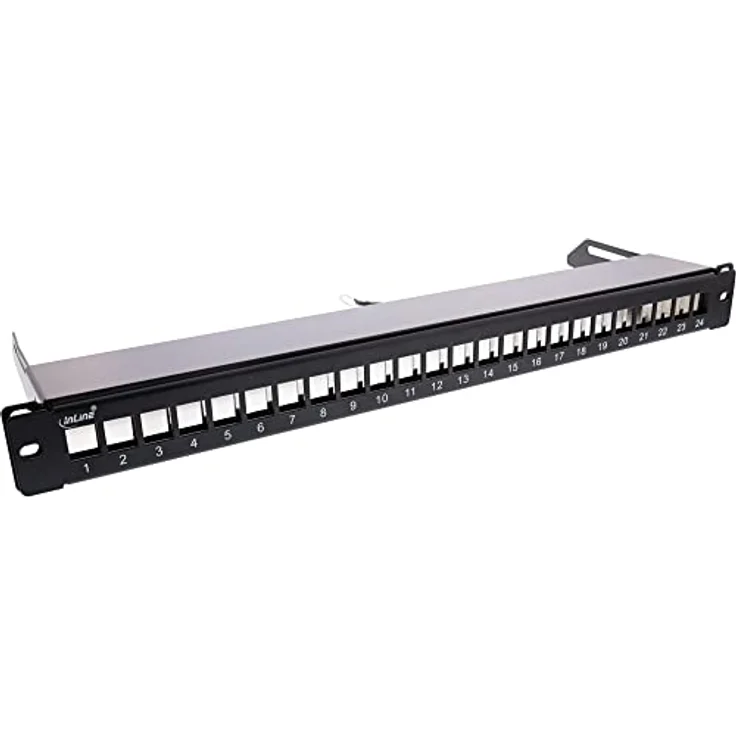 InLine® Patchfeld 24-Fach, Keystone Leerblech Patchpanel mit Auszug, 19", 1HE, schwarz RAL9005, geeignet für Cat.6A/Cat.6/Cat.5 Module – Bild 1