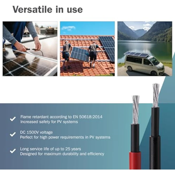 DIGITUS Solarkabel Verlängerungsset – 2 Kabel à 5 m – 6 mm² mit MC4-Stecker – IP65/68, UV-beständig und wetterfest – 1x Rot, 1x Schwarz – Bild 5