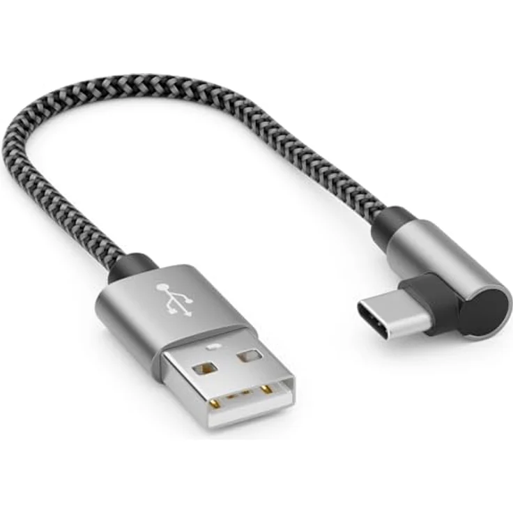deleyCON 0,15m USB-A zu USB-C Kabel, 90° gewinkelt, schnelles Laden & Datenübertragung bis 480Mbps, robustes Design, schwarz-grau – Bild 1