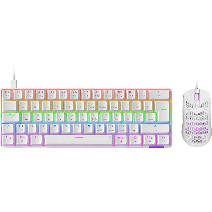 ISY IGB-1000, Kabelgebundenes Tastatur & Maus Set, Rubberdome für Gaming, Weiß