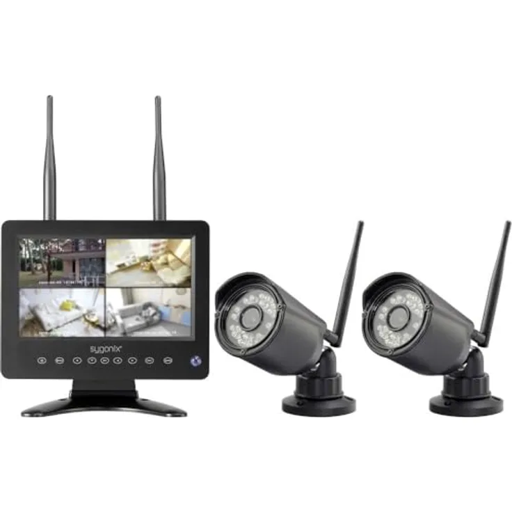 Sygonix Funk-Überwachungskamera-Set mit 2 Kameras 1280 x 720 Pixel 2.4 GHz, bis zu 150 Meter Sichtweite, iOS/Android App-Steuerung