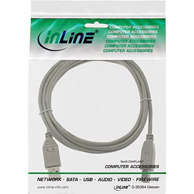 InLine USB 2.0 Kabel, A an B, beige - 10m (34550H) – Bild 3