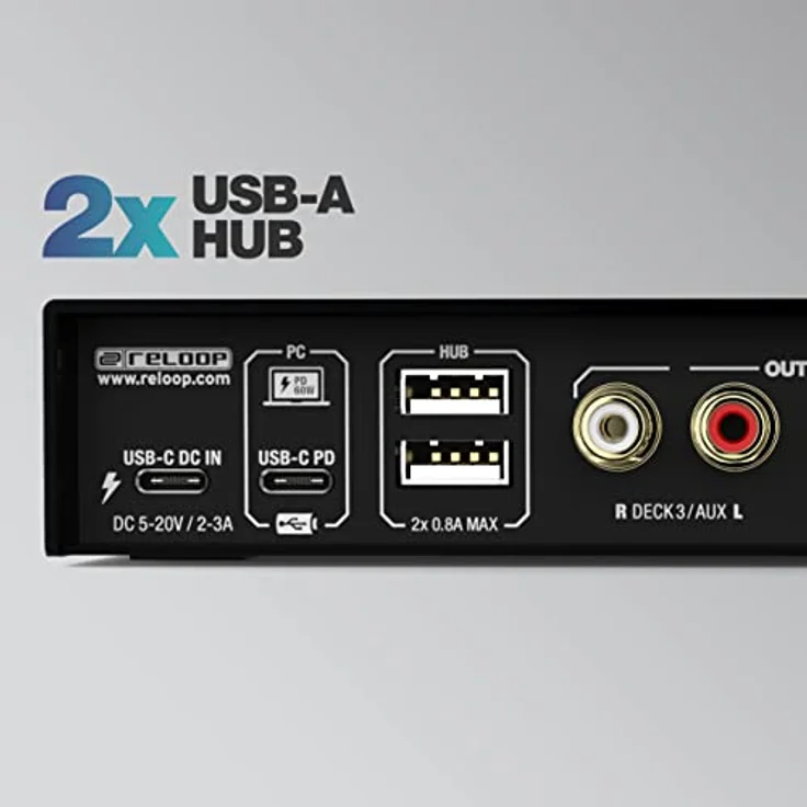 Reloop Flux, 6x6 IN/OUT USB-C DVS Interface für Serato DJ Pro, 24-Bit/96 kHz, robustes Metallgehäuse, 2-Port USB-A-Hub, kompatibel mit Turntables und CDJs – Bild 5