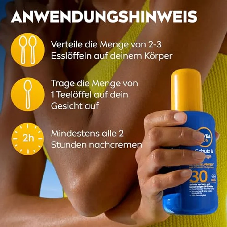 NIVEA SUN Schutz & Pflege Sonnenspray LSF 30 Citracell-Protect, wasserfestes Sonnencreme Spray mit Vitamin C & Hyaluron, 48h Feuchtigkeit, 200 ml – Bild 5