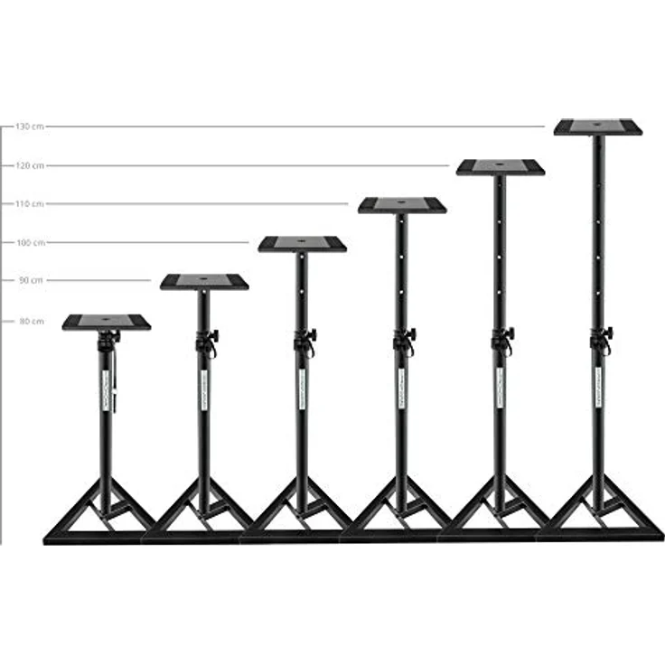 Pronomic SLS-10 Stativ für Studio Monitor Ständer (Höhenverstellbar 80 cm bis 130 cm, Dreiecksbasis, Gummifüße, Dornenfüße-Spikes, Stahl, Trägerplatte mit Gummistreifen) Schwarz pulverbeschichtet  – Bild 3