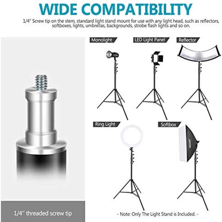 NEEWER Heavy Duty Light Stand 13ft/4m, verstellbares Fotografie Stativ mit Federkissen und 1/4" Schraube, maximale Belastung 22lb/10kg, schwarz – Bild 5