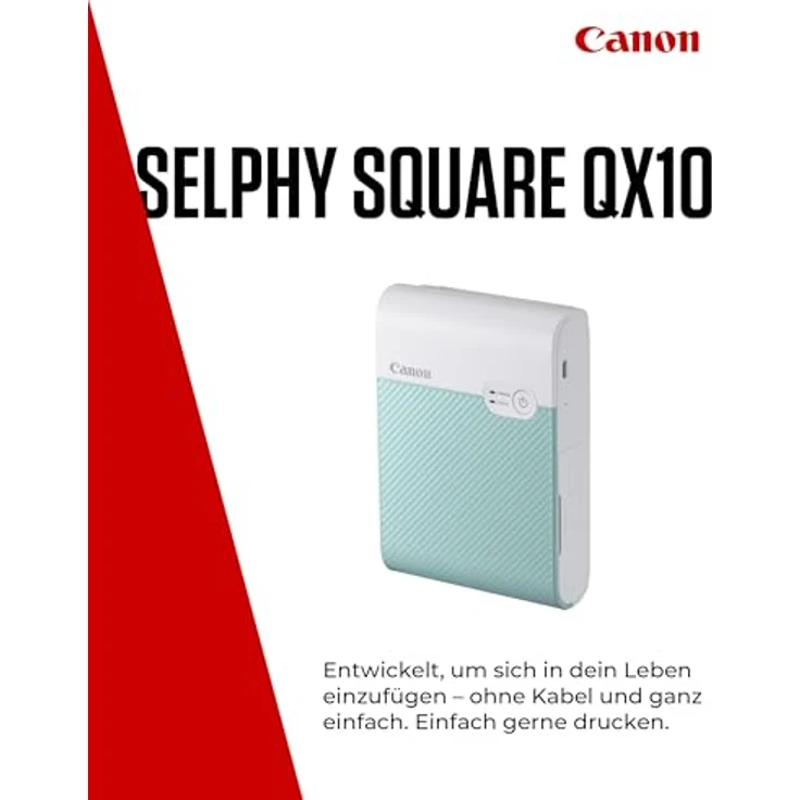 Canon SELPHY SQUARE QX10 Mini-Fotodrucker - mit quadratischem Druck (eingebauter Akku, WLAN, 287 dpi x 287 dpi, USB Kabel, Thermosublimationsdruck) mintgrün – Bild 2