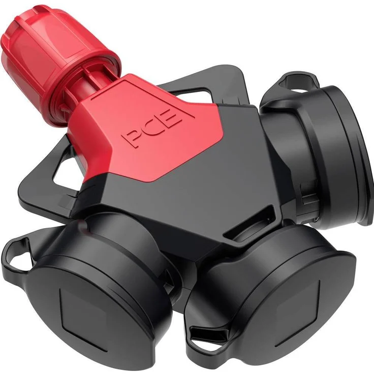 PCE PC Electric 253831-src, 3fach-Kupplung Gummi mit Spannungsanzeige, 250 V, rot, IP54, für Innen- und Außenanwendungen