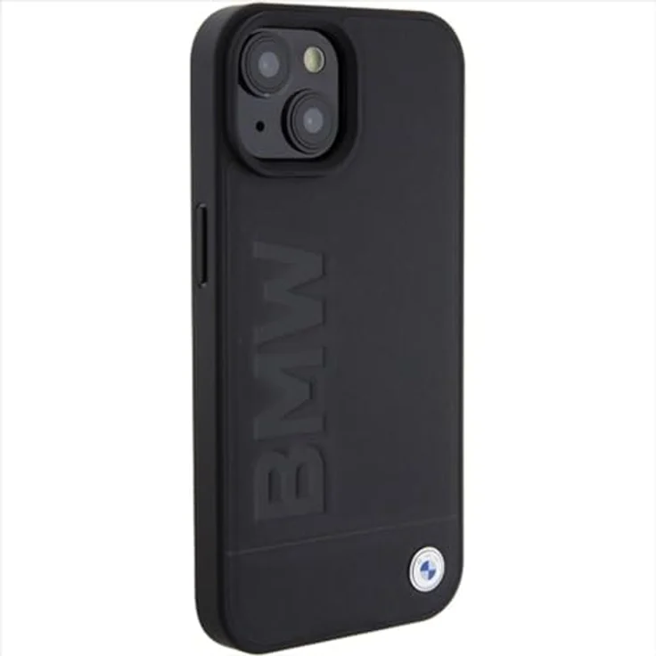 BMW Handyhülle Case iPhone 15, Echtleder schwarz mit Metalllogo, 6,1 Zoll, Kantenschutz – Bild 4