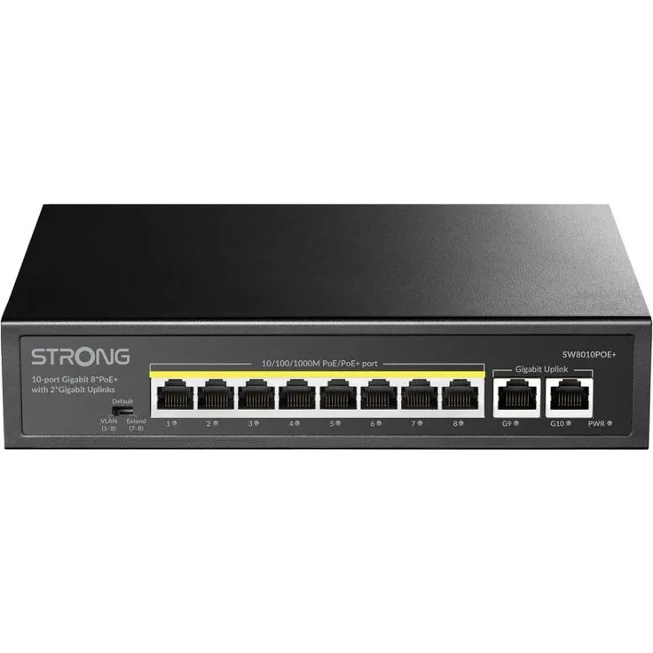 Strong Switch SW8010POEP, 10-Port Gigabit PoE+ Netzwerk Switch mit 100 W PoE-Stromversorgung, Schwarz