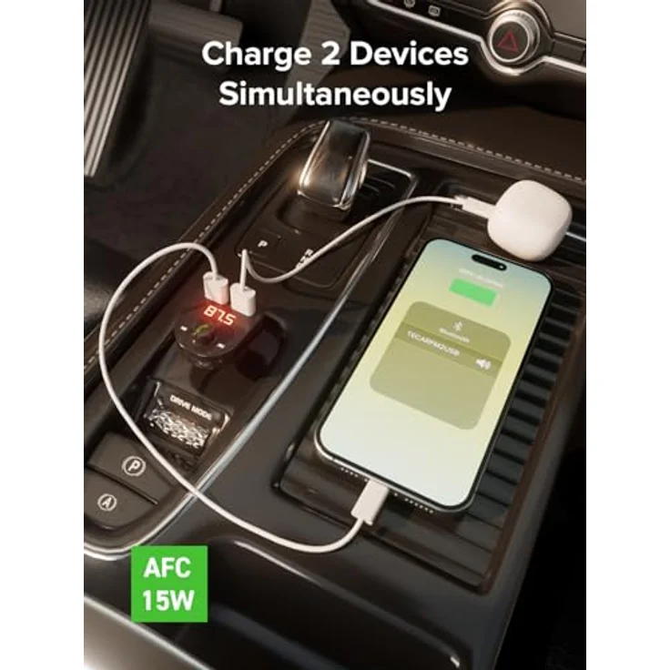 SBS TECARFM2USB KFZ Ladegerät mit FM-Transmitter, 15 W, kabelloses Aufladen, Schwarz – Bild 7