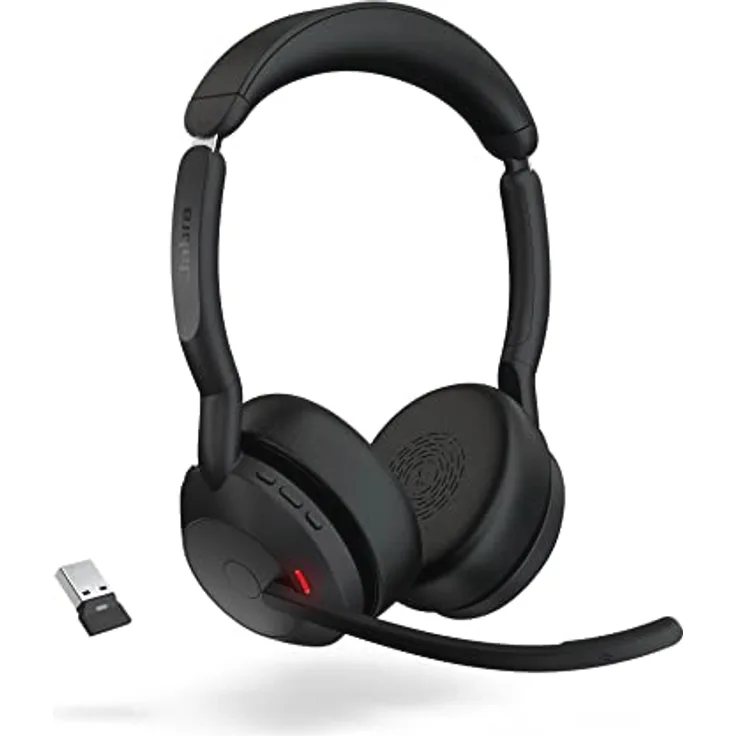 Jabra Evolve2 55 - schnurloses Stereo-Headset mit Ladestation und Jabra Air Comfort - Mikrofone mit Geräuschunterdrückung & ANC - kompatibel mit allen UC-Plattformen wie Zoom und Google Meet - Schwarz