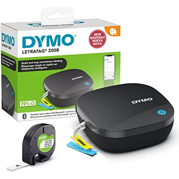 DYMO LetraTag 200B-Beschriftungsgerät mit Bluetooth | kompakter Etikettendrucker | verbindet Sich über Wireless Bluetooth-Technologie mit iOS und Android | inklusive 1 x Papierschriftband in Weiß – Bild 1
