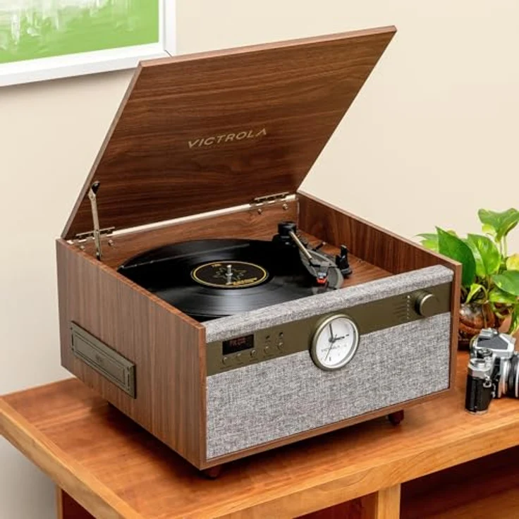 Victrola The Century 6-in-1 Music Center, Plattenspieler mit Bluetooth, CD-Player, Kassettendeck und UKW-Radio, braun – Bild 6