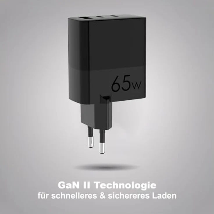 Eaxus USB Ladegerät mit 3 Ports, 2x Typ-C & 1x Typ-A, 65 Watt, inkl. USB-C Ladekabel, schwarz – Bild 5