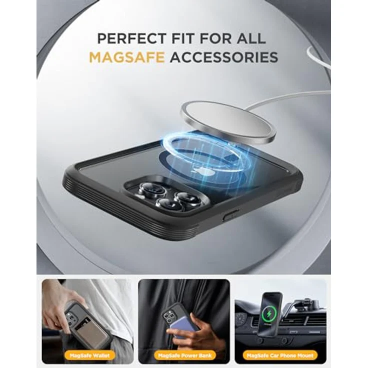 Miracase Glas Serie iPhone 15 Pro Max Hülle mit MagSafe, 360° Militärschutz & Kameraschutz, stark magnetisches Case, schwarz – Bild 5